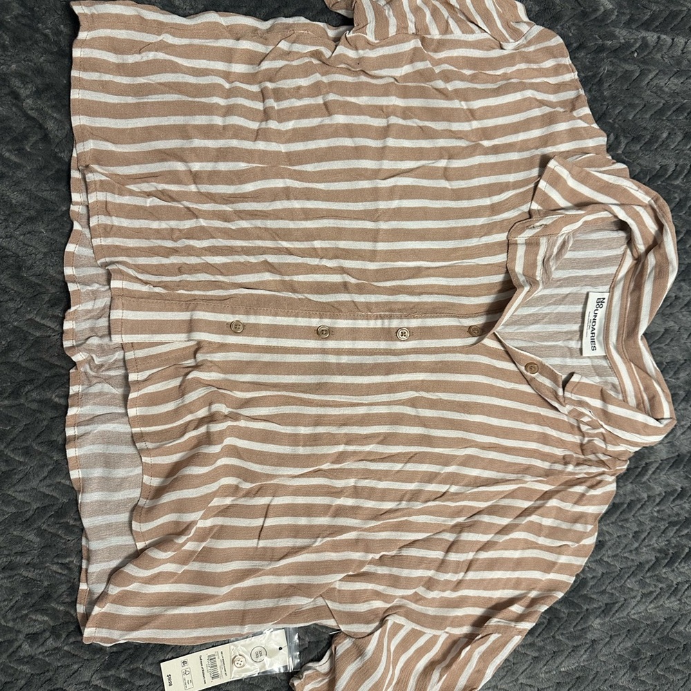 No Boundaries Brown and White Striped Button Down Shirt